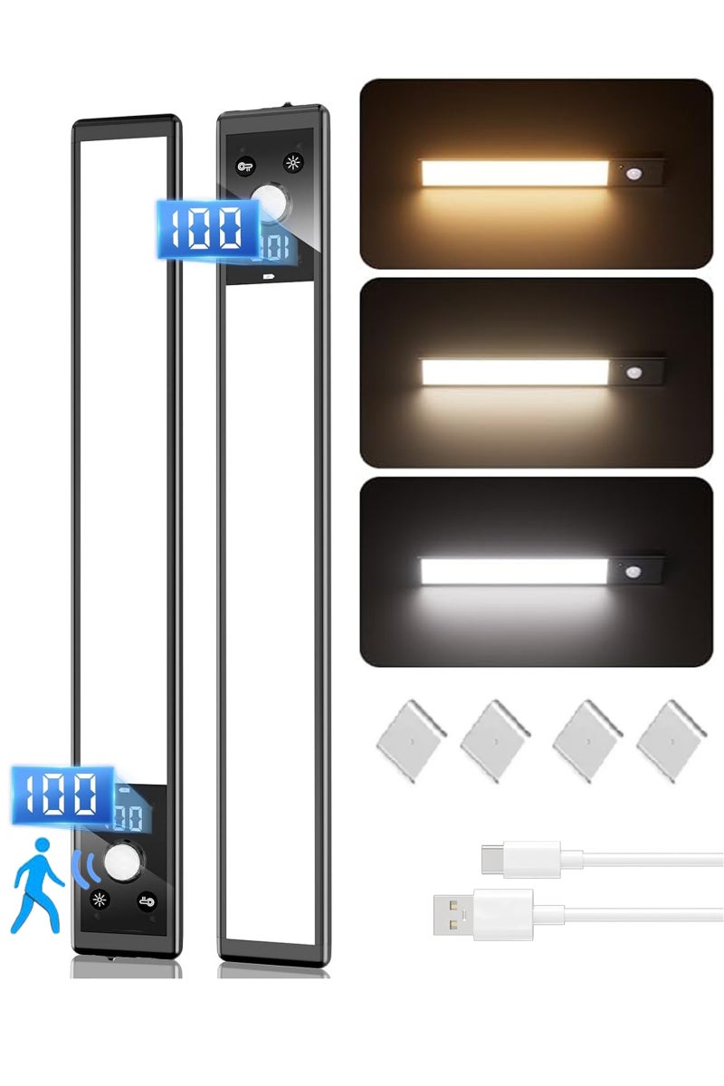 LAIAOCISI Wireless Magnetic LED Under Cabinet Lights with Digital Display,52 LED Rechargeable Motion Sensor Light Indoor,3 Color Temperatures, Magnetic Dimmable Closet Lights, Under Counter Light for Kitchen, Closet, Stairs(2 Pack) - Image 1