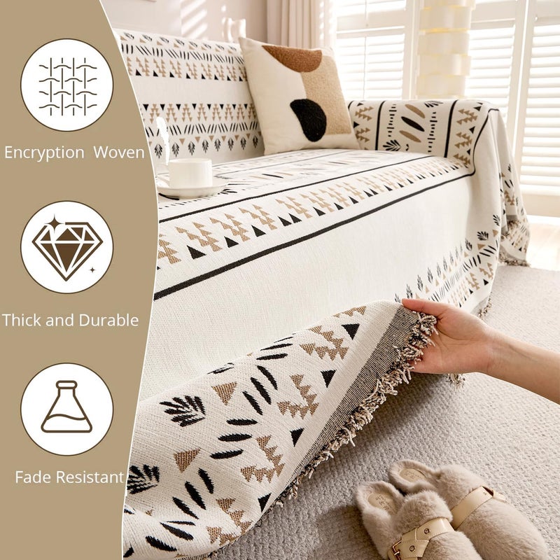 Chenille Sofa Cover, Dogs Furniture Protector with Tassels, Bohemian Style Couch Protector, Washable Non Slip Sectional Sofa Slipcover (Champagne, 180 * 260cm) - Image 3