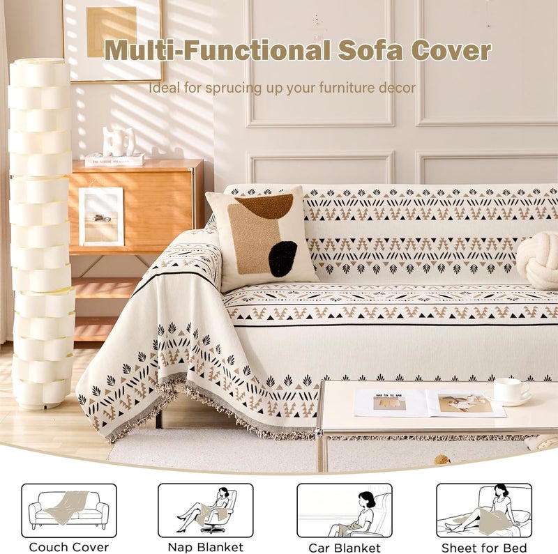 Chenille Sofa Cover, Dogs Furniture Protector with Tassels, Bohemian Style Couch Protector, Washable Non Slip Sectional Sofa Slipcover (Champagne, 180 * 260cm) - Image 5