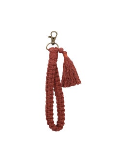 Generic Nordic style creative volcanic stone tassel woven keychain wrist strap anti-lost mobile phone lanyard bag pendant cross-border Rust red 