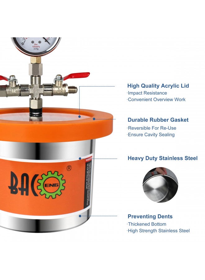 BACOENG Universal Vacuum Chamber Series: 2 Quart Stainless Steel Vacuum Chamber Kit, Vacuum Degassing Chamber for Resin, Silicone and Epoxies - Image 2