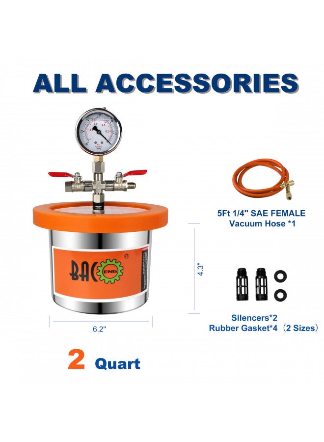 BACOENG Universal Vacuum Chamber Series: 2 Quart Stainless Steel Vacuum Chamber Kit, Vacuum Degassing Chamber for Resin, Silicone and Epoxies - Image 1