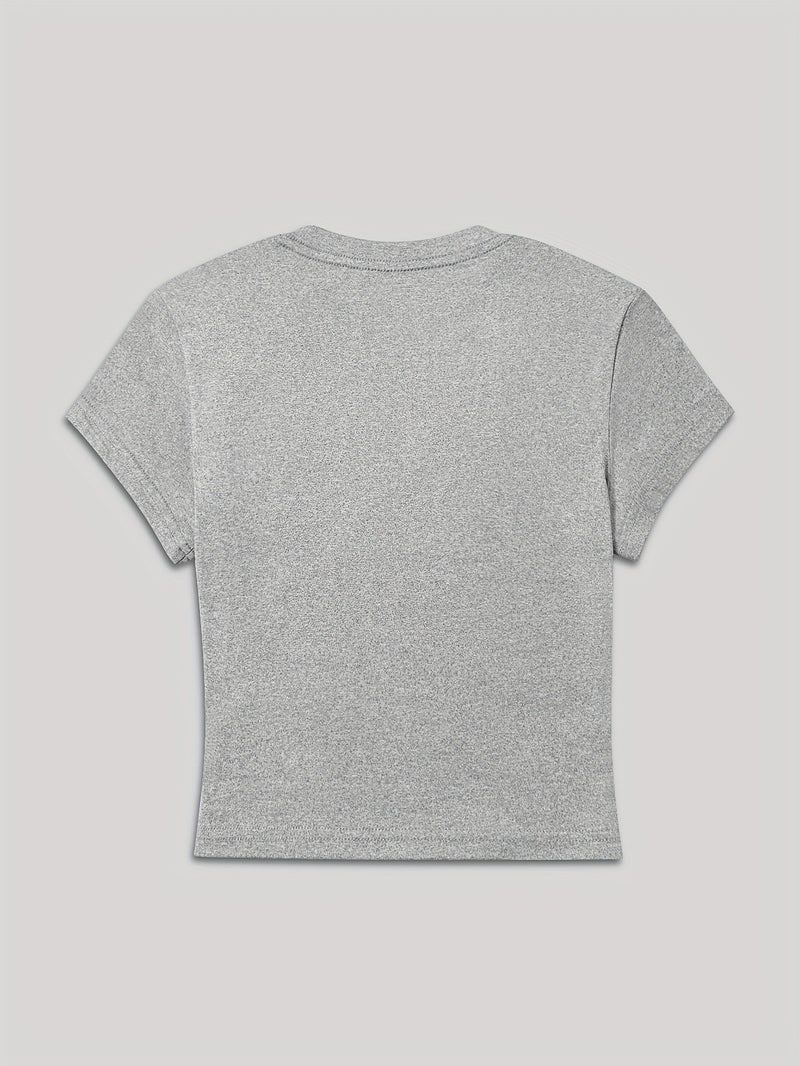 00008 - Women'S Casual Top English Letter Petal Print Girly Heart Sweet Cool American Style Ins Hot Summer T - Shirt - CC75 - Grey 2 / XS - Image 2