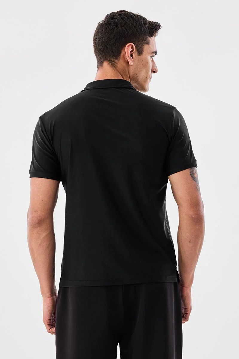 SNITCH Black Black Polka Dots Half Sleeve Regular Fit T-Shirt for Men | Best Price UAE