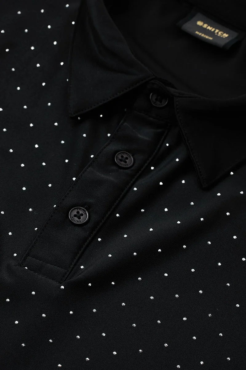 SNITCH Black Black Polka Dots Half Sleeve Regular Fit T-Shirt for Men | Best Price UAE