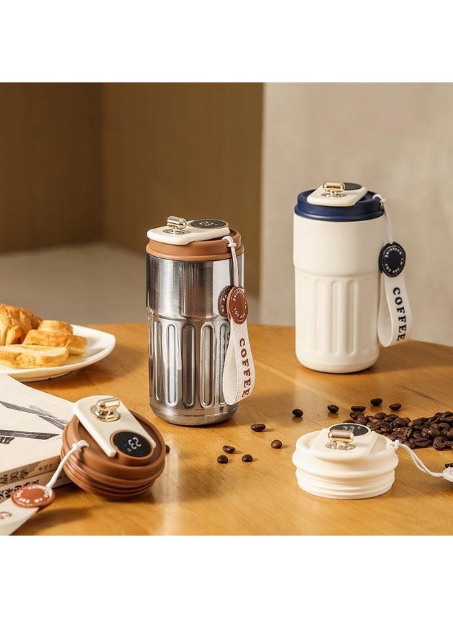JUGTE Coffee Cup Digital Display, Thermos Flask, 460 ml, 316 Stainless Steel Travel Mug, Insulated Vacuum Thermal, Leak-Proof With Lid for Coffee (White Blue) - Image 5