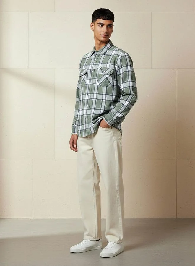 Lee Cooper Lee Cooper Men Regular Fit Collared Checked Long Sleeves Shirt