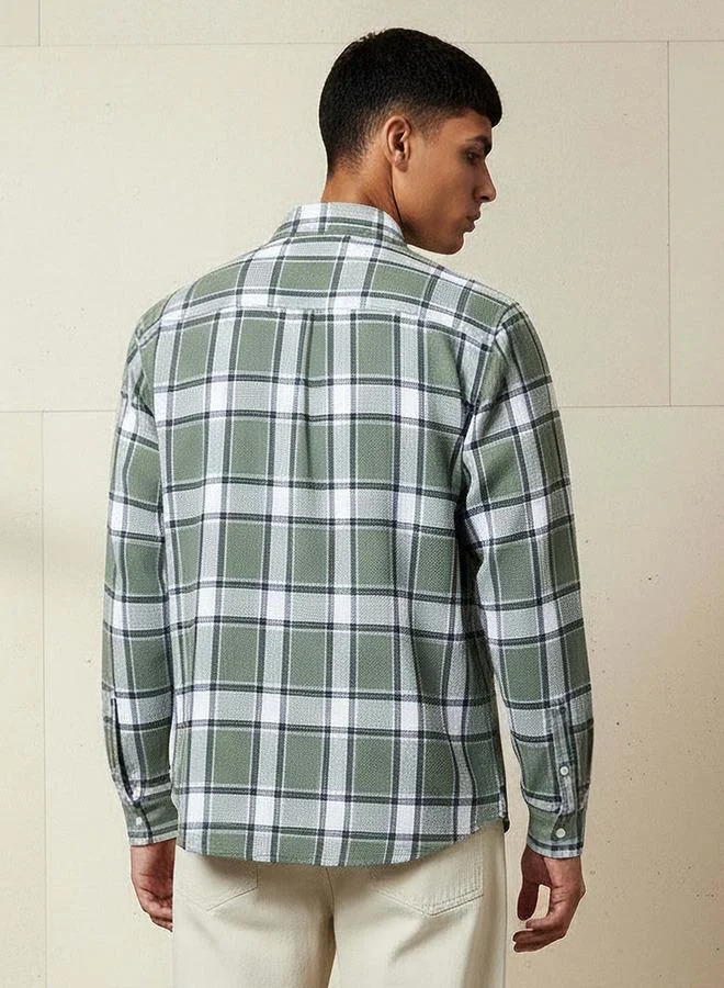 Lee Cooper GREEN Lee Cooper Men Regular Fit Collared Checked Long Sleeves Shirt for Men | Best Price UAE