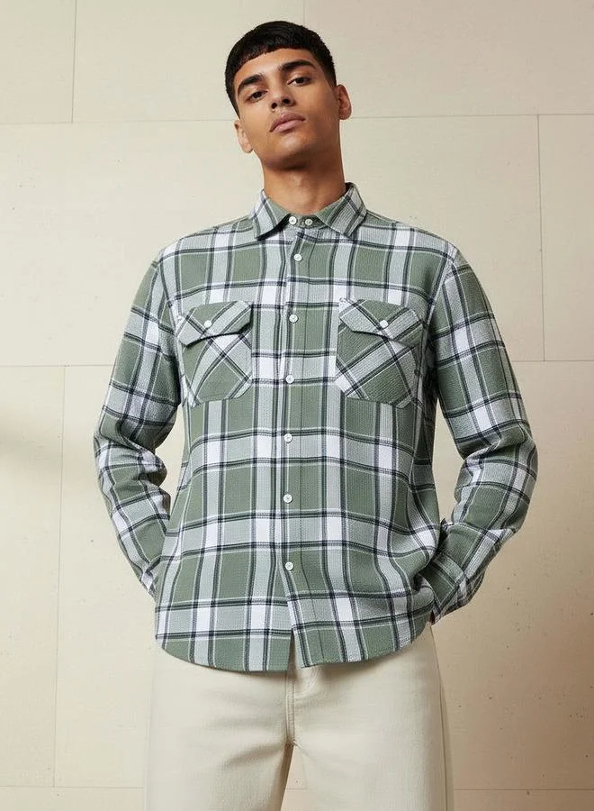Lee Cooper GREEN Lee Cooper Men Regular Fit Collared Checked Long Sleeves Shirt for Men | Best Price UAE
