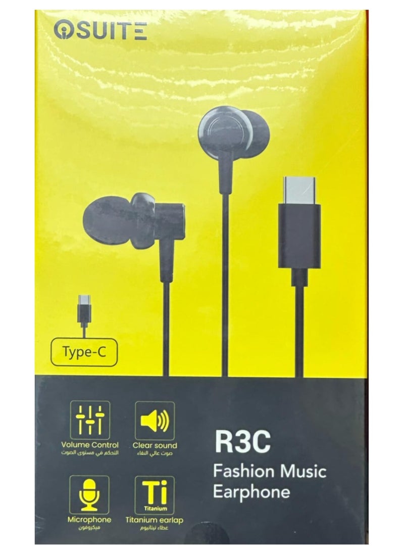 iOsuite 1. OSUITE R3C TYPE-C HIGH-QUALITY MUSIC EARPHONES WITH VOLUME CONTROL, MICROPHONE, AND TITANIUM EARLAP FOR CLEAR SOUND  - Image 4