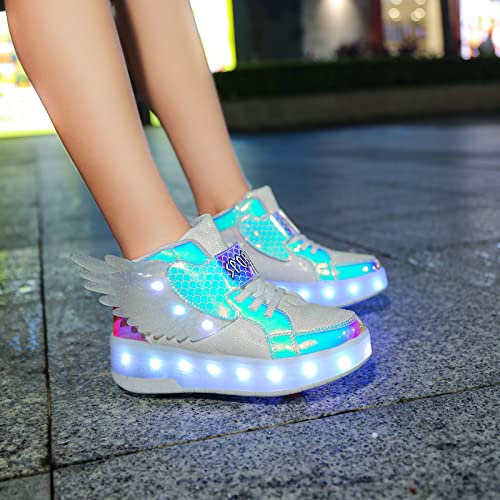 HHSTS Kids Roller Skates LED Light Color Shoes Shiny Skate Shoes Simple Kids Gifts Boys Girls The for Party Birthday Christmas Day (4.5 Big Kid, White) - Image 5