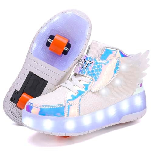 HHSTS Kids Roller Skates LED Light Color Shoes Shiny Skate Shoes Simple Kids Gifts Boys Girls The for Party Birthday Christmas Day (4.5 Big Kid, White) - Image 1