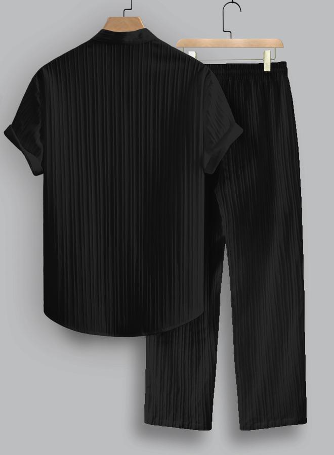 Take Two Striped Stand Collar Short Sleeve Shirt and Trousers Co-Ords - Image 2