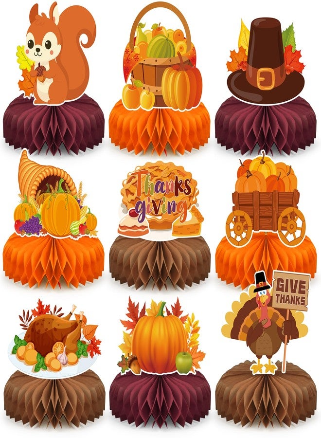Hedeey 9 PCS Thanksgiving Party Decorations,Fall Honeycomb Centerpieces for Tables,Honeycomb Centerpieces for Autumn Thanksgiving Birthday Party Supplies Table Decorations - Image 1