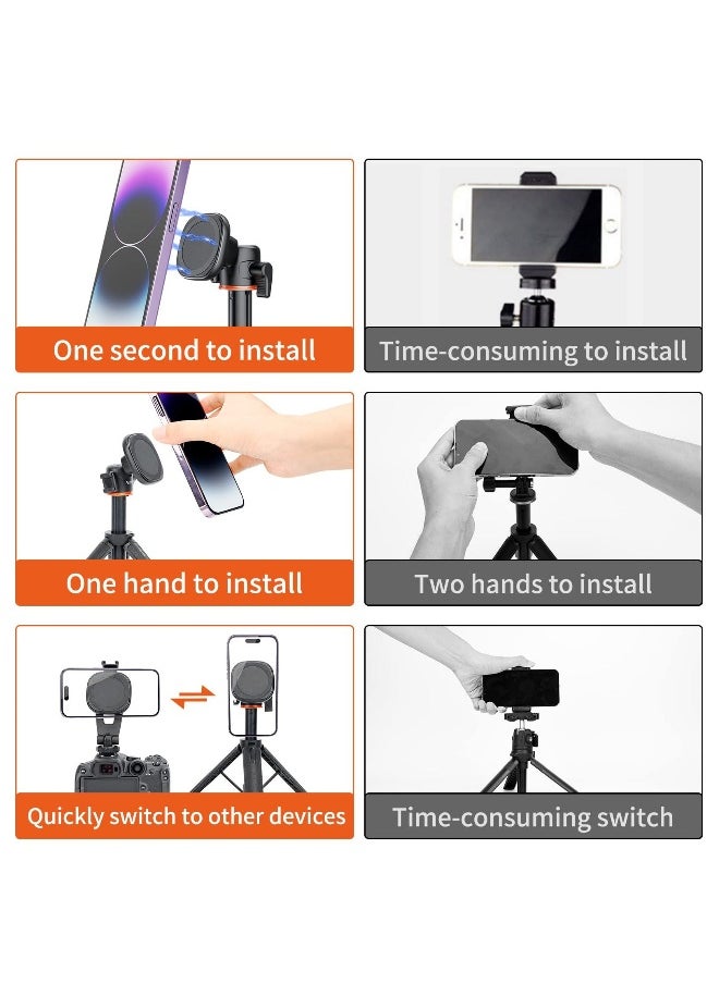 Generic Magnetic Tripod, 21.6" Extendable Magnetic Tripod + 1/4" Magnetic Tripod Mount + Magnetic Ring, Cell Phone Tripod Stand for iPhone 15.14.13 & All Phones & Cases  - Image 5