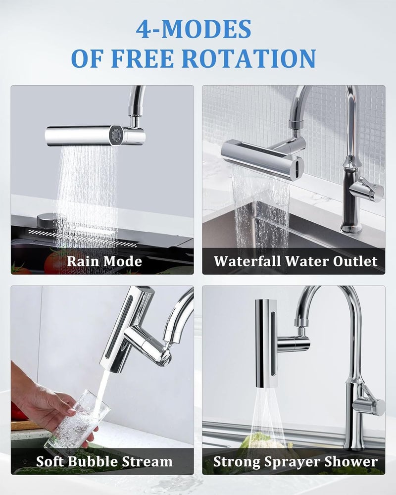 Zarini 4in1 High Arc Brass Kitchen Faucet 360 Swivel Extender SplashProof Head Polished Finish Ideal for Washing Fruits and Vegetables - Image 2