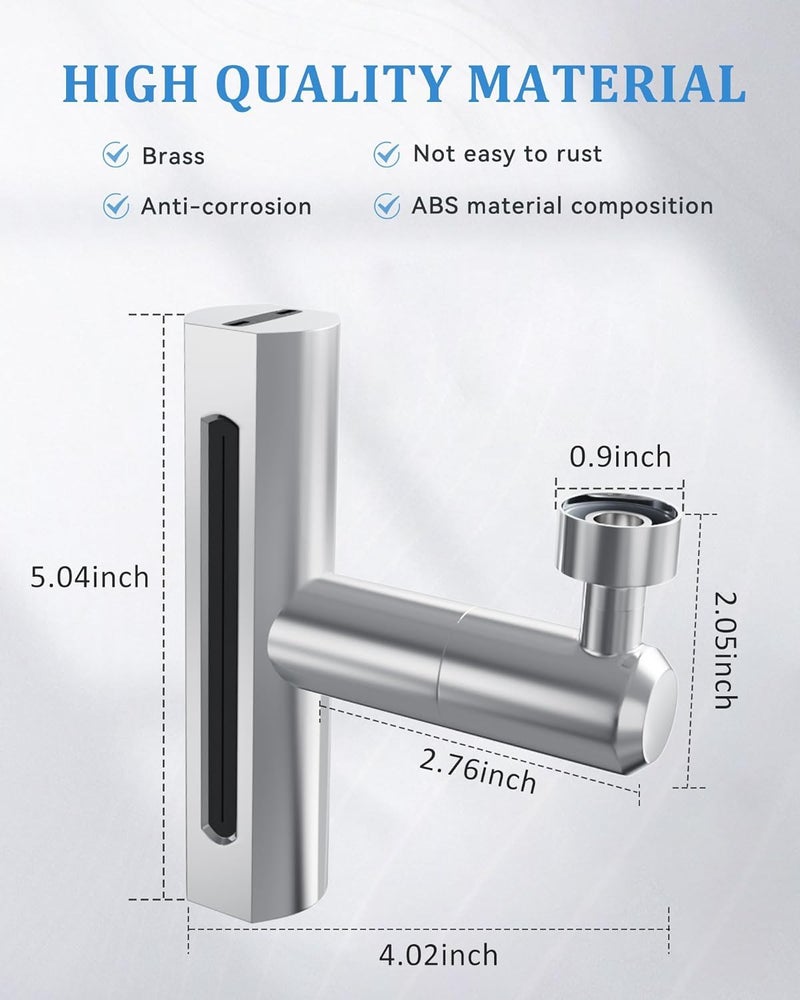 Zarini 4in1 High Arc Brass Kitchen Faucet 360 Swivel Extender SplashProof Head Polished Finish Ideal for Washing Fruits and Vegetables - Image 3