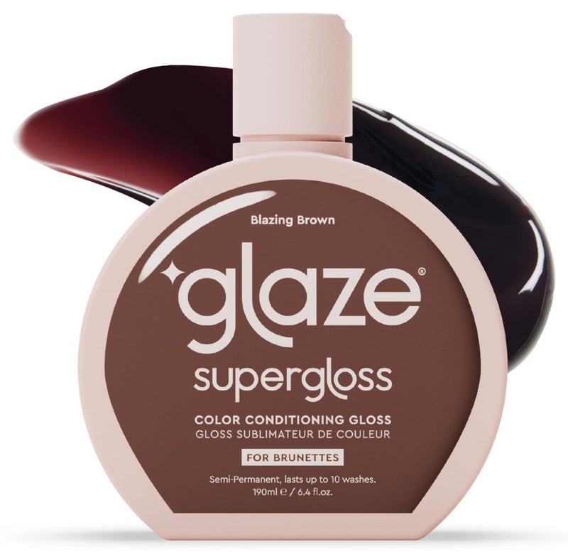 Glaze Supergloss Color Conditioning Gloss â€“ Hydrating Semi-Permanent Color Hair Gloss & Shine Boost â€“ Color Depositing Mask - Vegan, Cruelty-Free â€“ 6.4 Fl Oz - Blazing Brown - Dark Cool Brown - Image 1