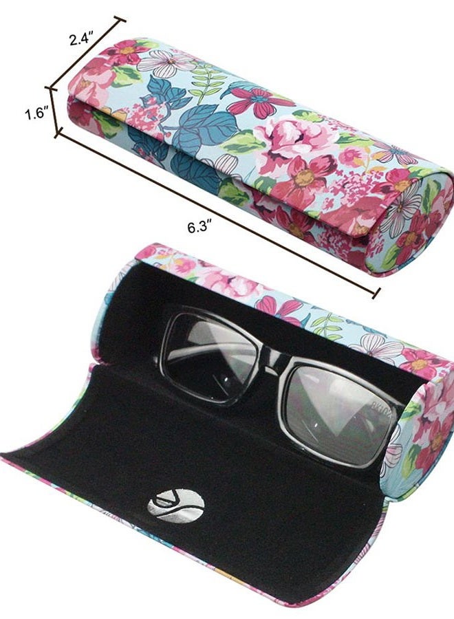 JAVOedge [3 PACK], Various Pattern Long Oval Hard Glasses Case Includes Microfiber Cleaning Cloth, Florals - Style B, M - Image 4