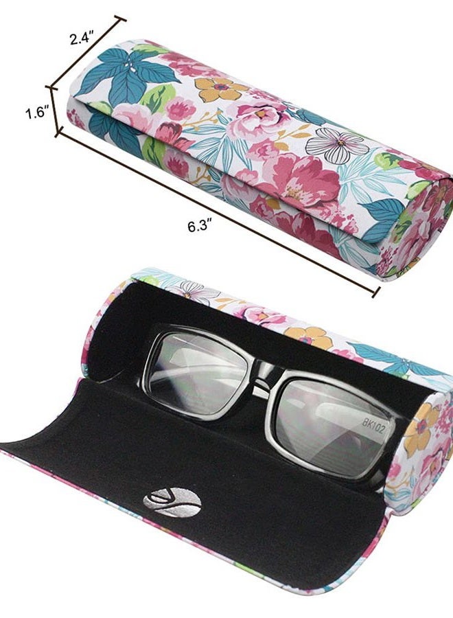 JAVOedge [3 PACK], Various Pattern Long Oval Hard Glasses Case Includes Microfiber Cleaning Cloth, Florals - Style B, M - Image 3