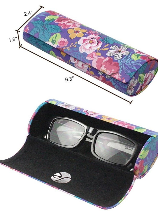 JAVOedge [3 PACK], Various Pattern Long Oval Hard Glasses Case Includes Microfiber Cleaning Cloth, Florals - Style B, M - Image 5