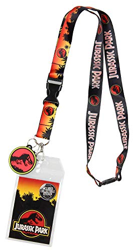 Bioworld Jurassic Park Logo Lanyard Keychain ID Holder Logo Rubber Charm and Sticker - Image 5
