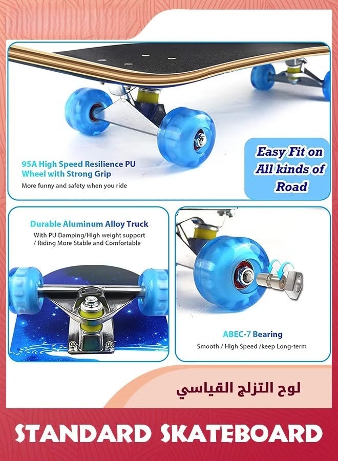 لوحة التزلج,لوحات التزلج القياسية للمبتدئين,80 × 20 سم لوحة التزلج مع LED ملونة ضوء عجلات,7 طبقة القيقب مزدوجة ركلة منقورة لوحة التزلج للأطفال البنات الأولاد المراهقين والكبار-الغزلان النجومية - Image 3