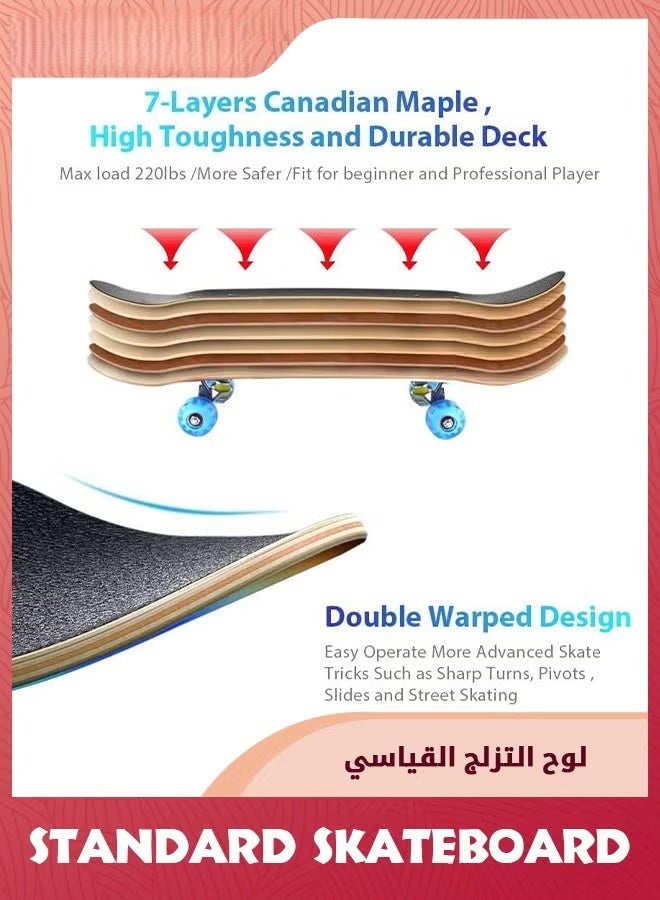 لوحة التزلج,لوحات التزلج القياسية للمبتدئين,80 × 20 سم لوحة التزلج مع LED ملونة ضوء عجلات,7 طبقة القيقب مزدوجة ركلة منقورة لوحة التزلج للأطفال البنات الأولاد المراهقين والكبار-الغزلان النجومية - Image 5