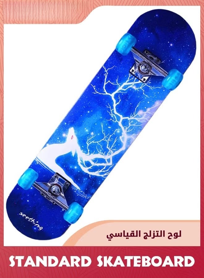 لوحة التزلج,لوحات التزلج القياسية للمبتدئين,80 × 20 سم لوحة التزلج مع LED ملونة ضوء عجلات,7 طبقة القيقب مزدوجة ركلة منقورة لوحة التزلج للأطفال البنات الأولاد المراهقين والكبار-الغزلان النجومية - Image 1