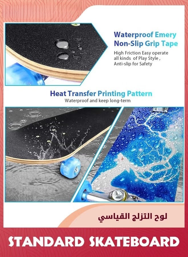لوحة التزلج,لوحات التزلج القياسية للمبتدئين,80 × 20 سم لوحة التزلج مع LED ملونة ضوء عجلات,7 طبقة القيقب مزدوجة ركلة منقورة لوحة التزلج للأطفال البنات الأولاد المراهقين والكبار-الغزلان النجومية - Image 4