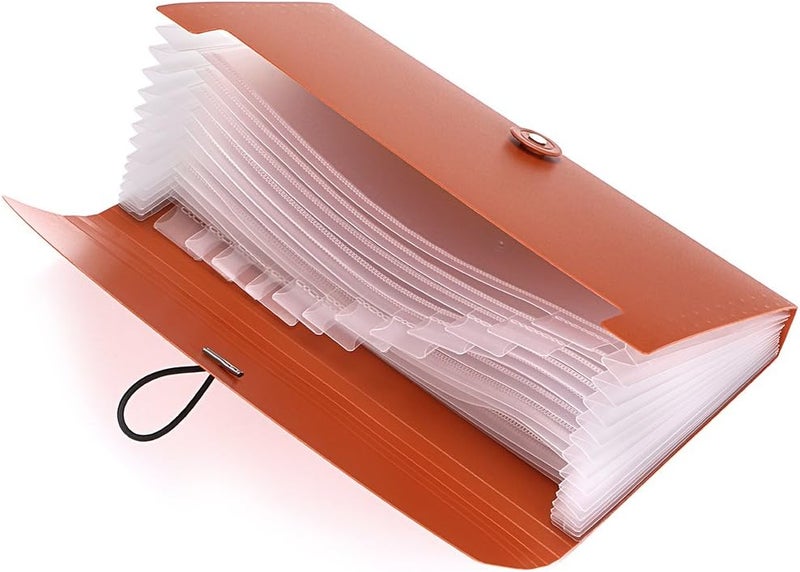 BTSKY Expanding File Folder -13 Pockets Small Accordion File Folder Expandable Card Ticket Holder File Storage Folder Check Bill File Folder Plastic Business Document Organizer Wallet Case, Brown - Image 5