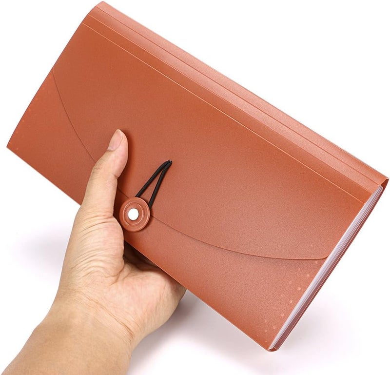 BTSKY Expanding File Folder -13 Pockets Small Accordion File Folder Expandable Card Ticket Holder File Storage Folder Check Bill File Folder Plastic Business Document Organizer Wallet Case, Brown - Image 3