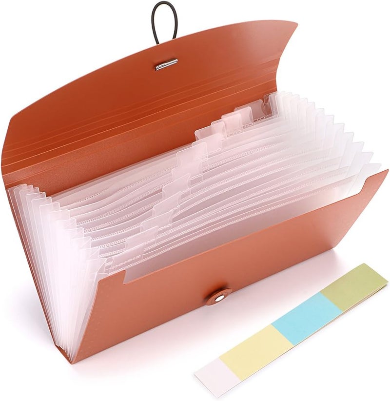 BTSKY Expanding File Folder -13 Pockets Small Accordion File Folder Expandable Card Ticket Holder File Storage Folder Check Bill File Folder Plastic Business Document Organizer Wallet Case, Brown - Image 4