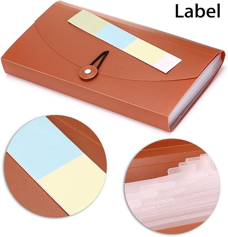 BTSKY Expanding File Folder -13 Pockets Small Accordion File Folder Expandable Card Ticket Holder File Storage Folder Check Bill File Folder Plastic Business Document Organizer Wallet Case, Brown - Image 2