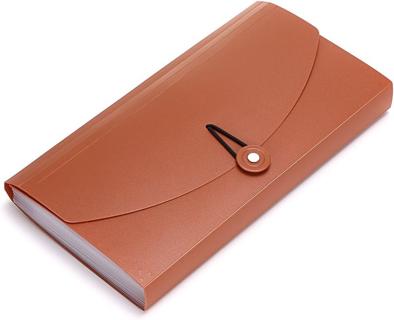 BTSKY Expanding File Folder -13 Pockets Small Accordion File Folder Expandable Card Ticket Holder File Storage Folder Check Bill File Folder Plastic Business Document Organizer Wallet Case, Brown - Image 1