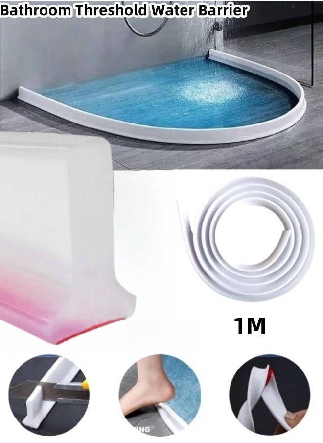 Generic 39in Collapsible Threshold Water Dam Barrier for Bathroom, Silicone Self-Adhesive Shower Edge Water Barrier Stopper Water Retaining Strip,Shower Water Blocker Retention System,Dry and Wet Separation for Bathroom and Countertop Sink,Water Flow Block Seal Strip  - Image 1