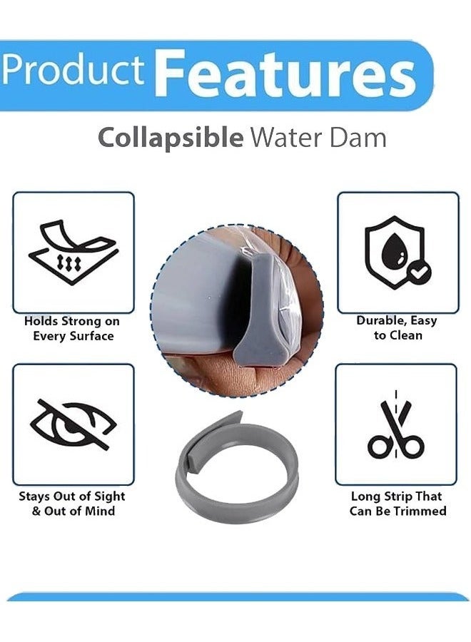 39in Collapsible Threshold Water Dam Barrier for Bathroom, Silicone Self-Adhesive Shower Edge Water Barrier Stopper Water Retaining Strip,Shower Water Blocker Retention System,Dry and Wet Separation for Bathroom and Countertop Sink,Water Flow Block Seal Strip