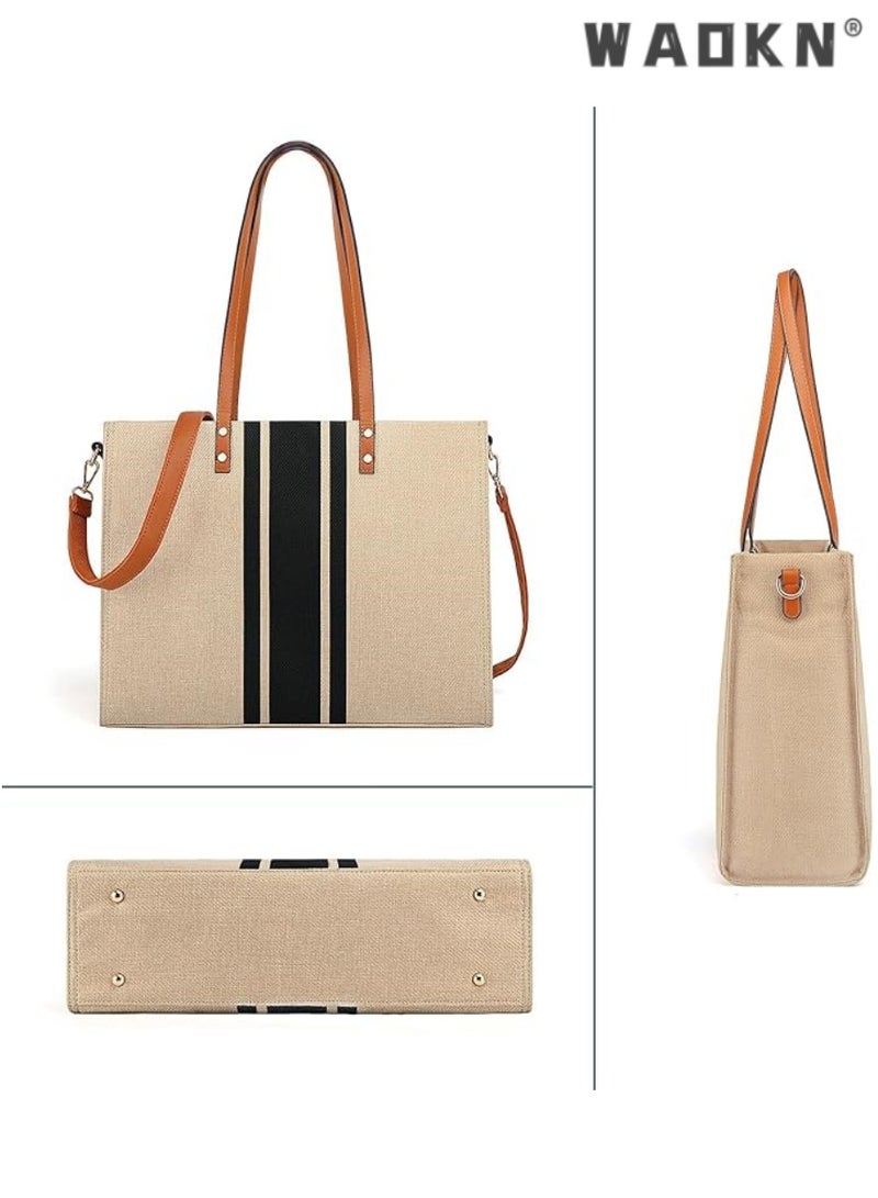 دبليو أيه أو كي أن مناسبة لأجهزة الكمبيوتر المحمولة متعددة الوظائف حقيبة يد سيدة وسائد هوائية ، وكمبيوتر محمول كبير يغطي ، ومناسبة لأجهزة الكمبيوتر اللوحي 15.6 بوصة ، مع الملحقات الرقمية تخزين المقصورة ، وحقيبة يد أنيقة - Image 2