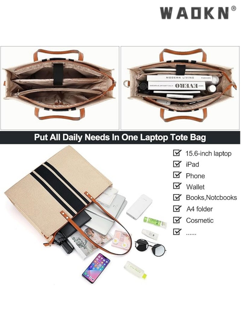 دبليو أيه أو كي أن مناسبة لأجهزة الكمبيوتر المحمولة متعددة الوظائف حقيبة يد سيدة وسائد هوائية ، وكمبيوتر محمول كبير يغطي ، ومناسبة لأجهزة الكمبيوتر اللوحي 15.6 بوصة ، مع الملحقات الرقمية تخزين المقصورة ، وحقيبة يد أنيقة - Image 3