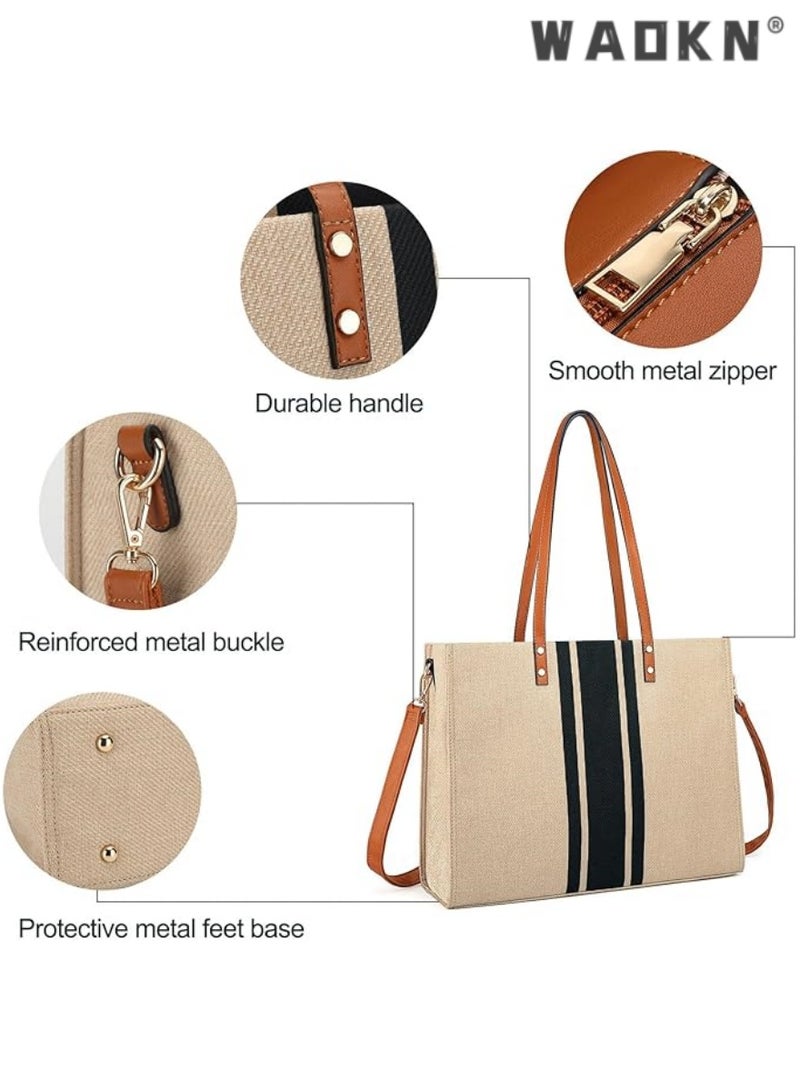 دبليو أيه أو كي أن مناسبة لأجهزة الكمبيوتر المحمولة متعددة الوظائف حقيبة يد سيدة وسائد هوائية ، وكمبيوتر محمول كبير يغطي ، ومناسبة لأجهزة الكمبيوتر اللوحي 15.6 بوصة ، مع الملحقات الرقمية تخزين المقصورة ، وحقيبة يد أنيقة - Image 4