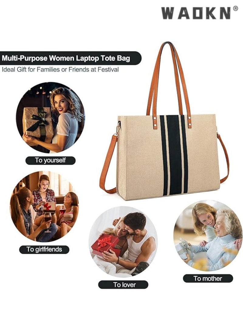 دبليو أيه أو كي أن مناسبة لأجهزة الكمبيوتر المحمولة متعددة الوظائف حقيبة يد سيدة وسائد هوائية ، وكمبيوتر محمول كبير يغطي ، ومناسبة لأجهزة الكمبيوتر اللوحي 15.6 بوصة ، مع الملحقات الرقمية تخزين المقصورة ، وحقيبة يد أنيقة - Image 5