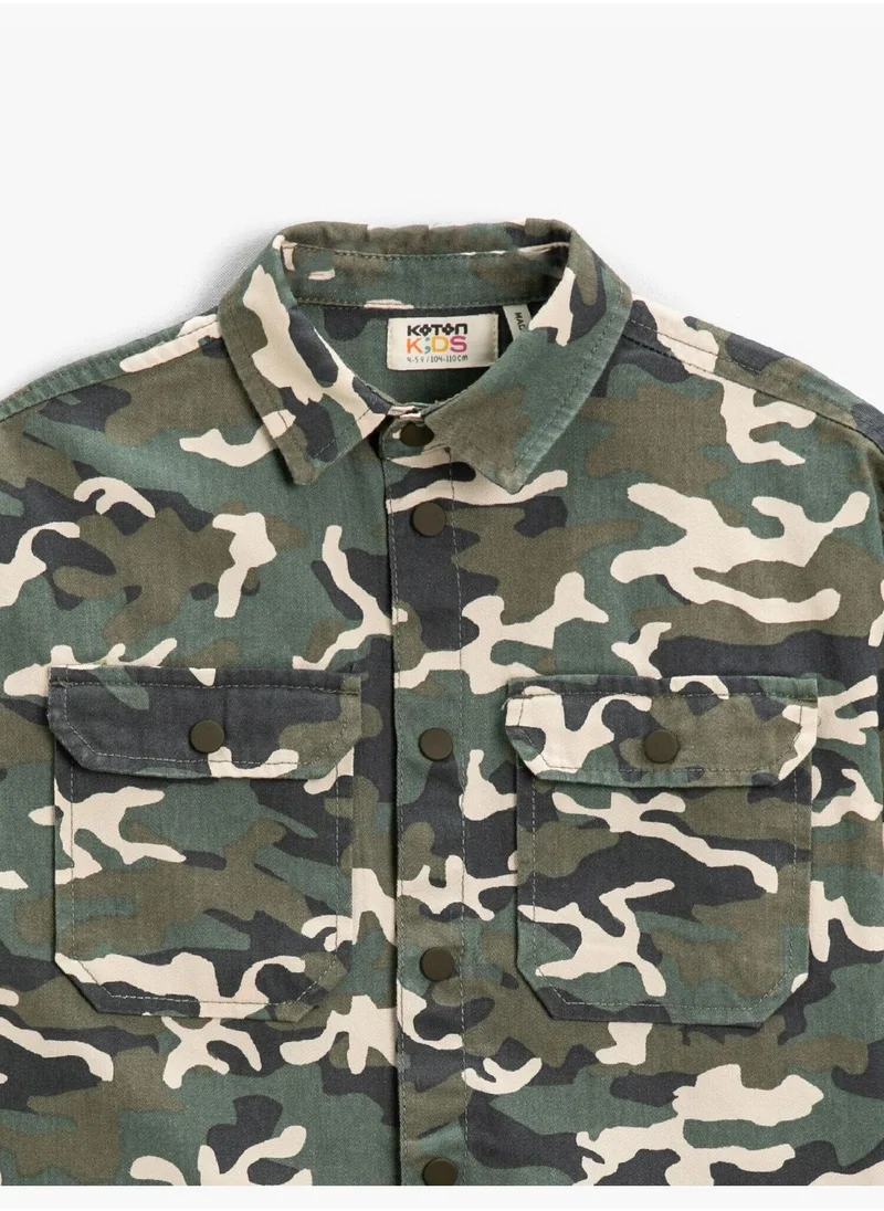 KOTON Camouflage Patterned Oversize Jacket Cotton