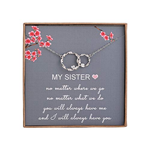 AnalysisyLove Sister Gifts from Sister, Sterling Silver Interlocking Infinity 2 Circles Necklace for Sisters, Big Sister Little Sister Gift, Birthday Jewelry Friendship Gifts - Image 1