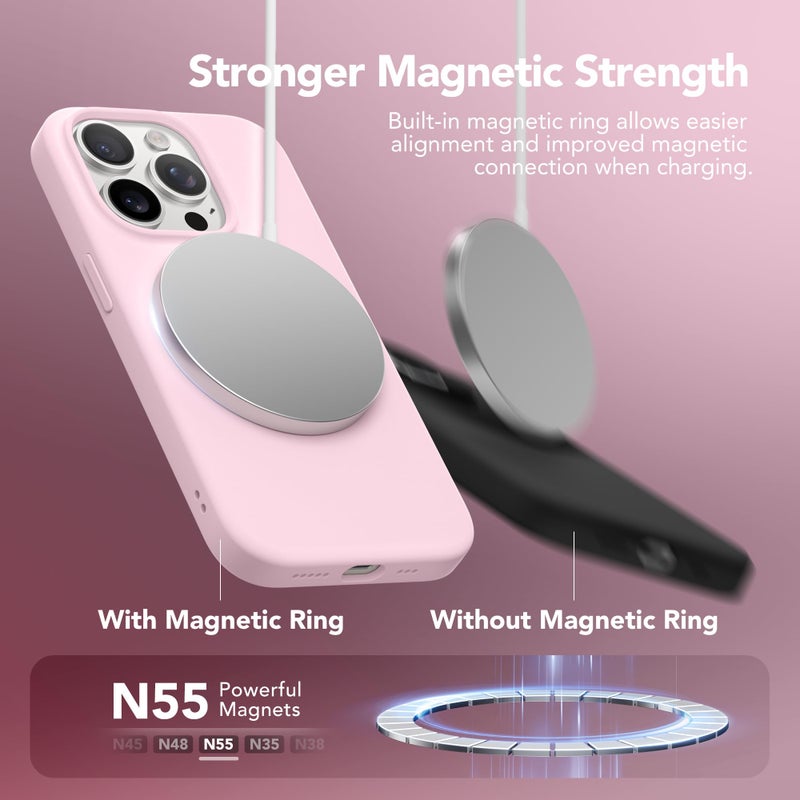 GONEZ for iPhone 14 Pro Case, Compatible with Magsafe, with Screen Protector + Camera Lens Protector, Soft Anti-Scratch Microfiber Lining, Shockproof Liquid Silicone Phone Cover, Pastel Pink - Image 4