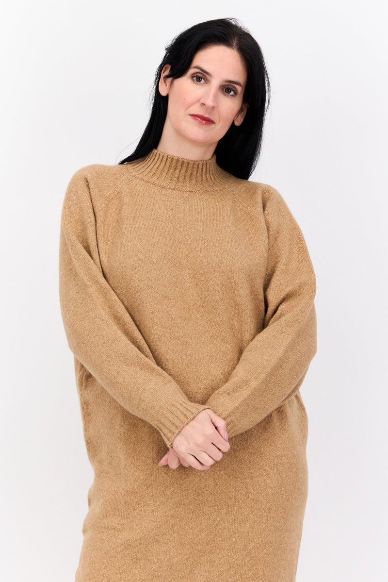 HUGO BOSS Women Heather Sweater Dress, Sand Brown - Image 2