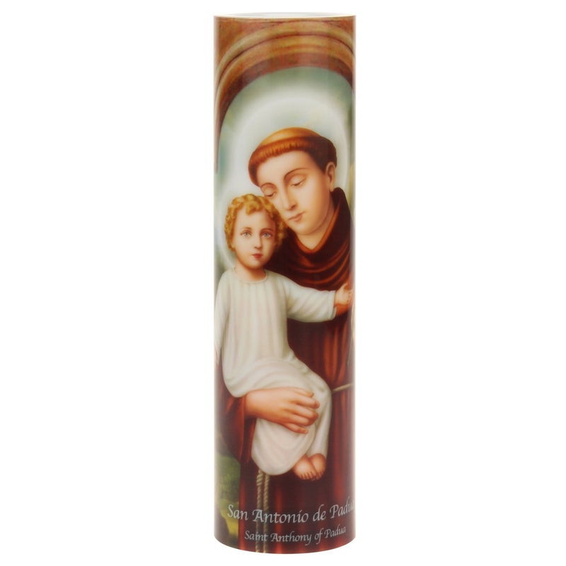 Stonebriar Saints Collection St Anthony Flickering LED Prayer Candle English Spanish Prayers Unique Religious Decoration for Altar Mantle or Home