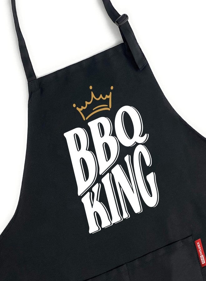 XBPDMWIN Funny Aprons for Men - BBQ King - Black Adjustable Kitchen BBQ Chef Apron for Men with 2 Pockets Waterproof and Oilproof - Mens Apron Cooking Gift for Father’s Day/Birthday - Image 2