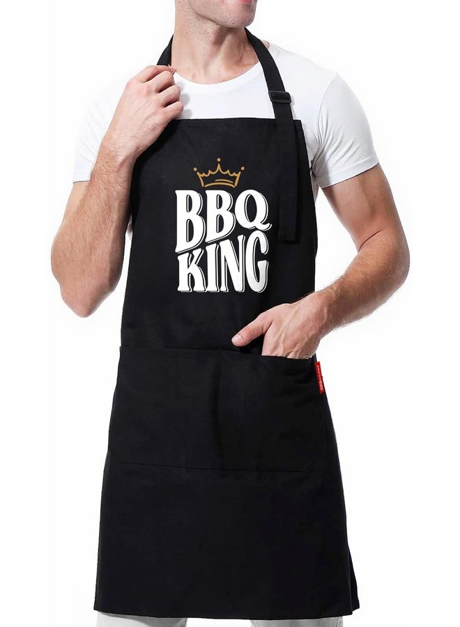 XBPDMWIN Funny Aprons for Men - BBQ King - Black Adjustable Kitchen BBQ Chef Apron for Men with 2 Pockets Waterproof and Oilproof - Mens Apron Cooking Gift for Father’s Day/Birthday - Image 1