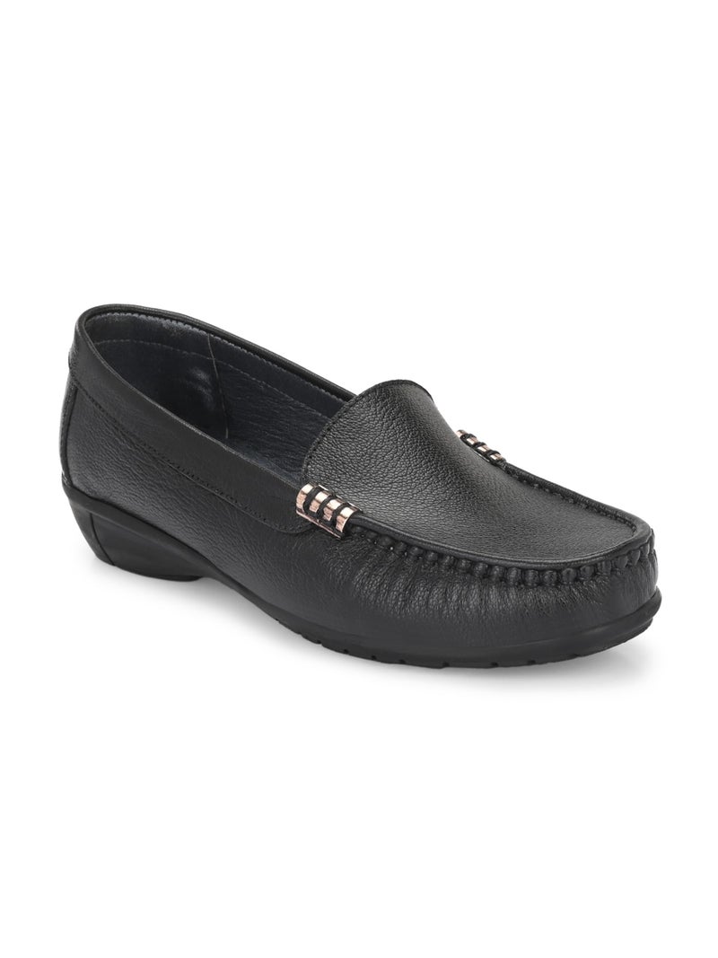egoss Lady Boss X Premium Genuine Leather Loafer Casual Shoes for Women (Black-4)-LD-228 - Image 1