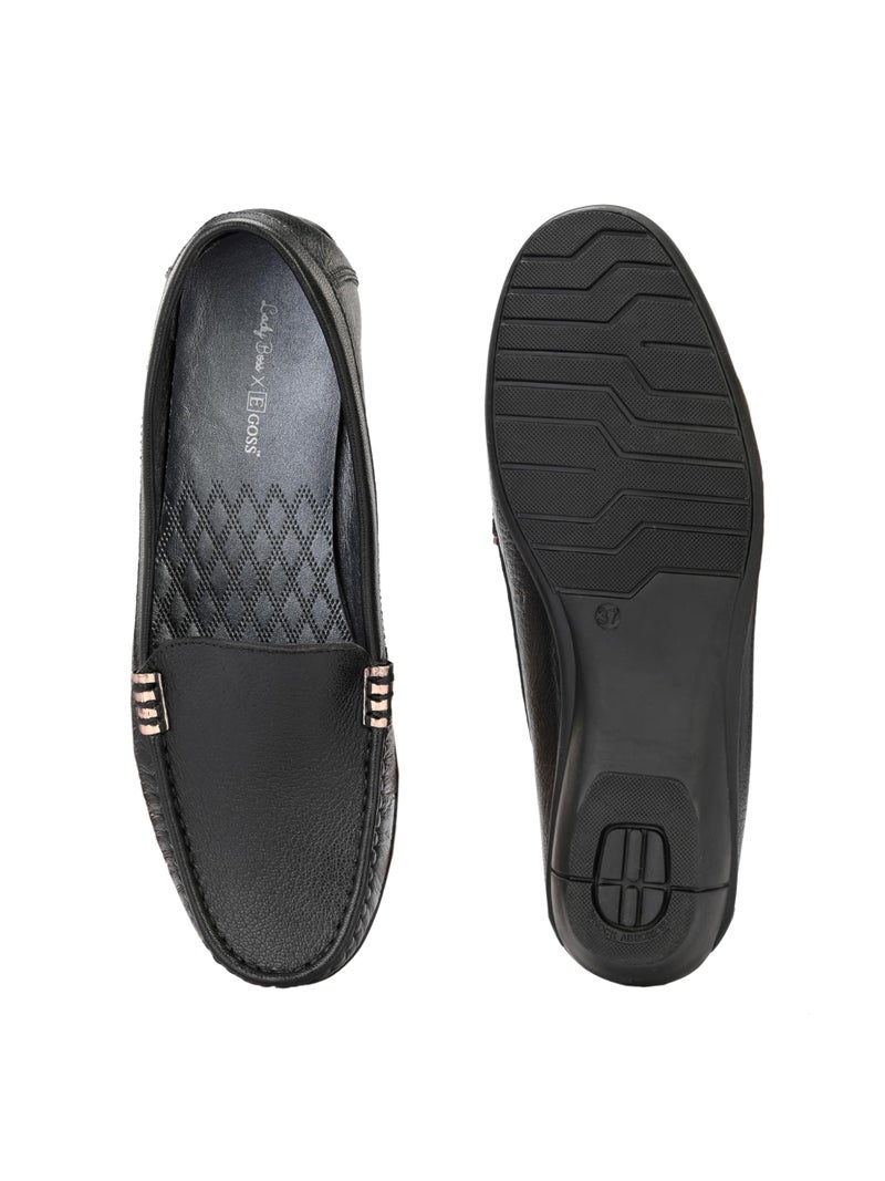 egoss Lady Boss X Premium Genuine Leather Loafer Casual Shoes for Women (Black-4)-LD-228 - Image 4